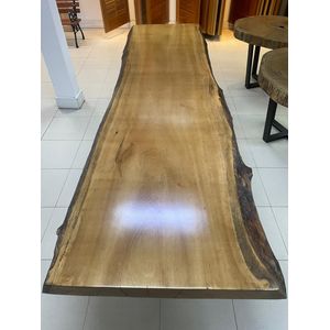 Mesa Rústica de Madeira Maciça Pequiá com Pés Metálicos – 320 x 88cm