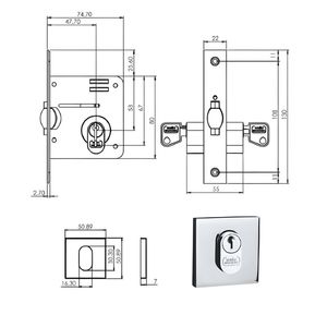 Fechadura Rolete Quadrada Cromado 40mm União Mundial