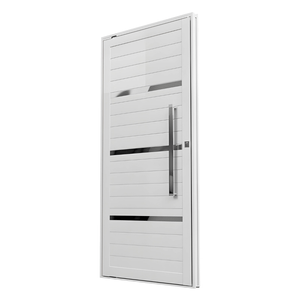 Porta de Alumínio Branco Pivotante com Friso e Puxador Polido de 80cm - Linha Premium - Brasil Esquadrias