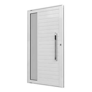 Porta de Alumínio Branco Pivotante com Vidro e Puxador Polido de 80cm - Linha Premium - Brasil Esquadrias