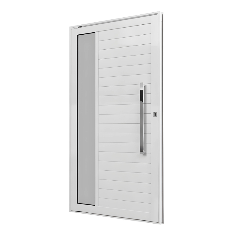 Porta-de-Aluminio-Branco-Pivotante-com-Vidro-e-Puxador-Polido-de-80cm---Linha-Premium---Brasil-Esquadrias