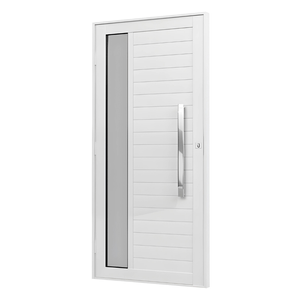 Porta de Alumínio Branco Lambri com Vidro e Puxador Polido de 80cm - Linha Premium - Brasil Esquadrias