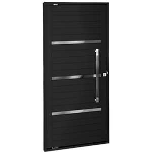 Porta de Alumínio Preto Pivotante com Puxador Escovado de 80cm - Linha Premium Black - Brasil Esquadrias