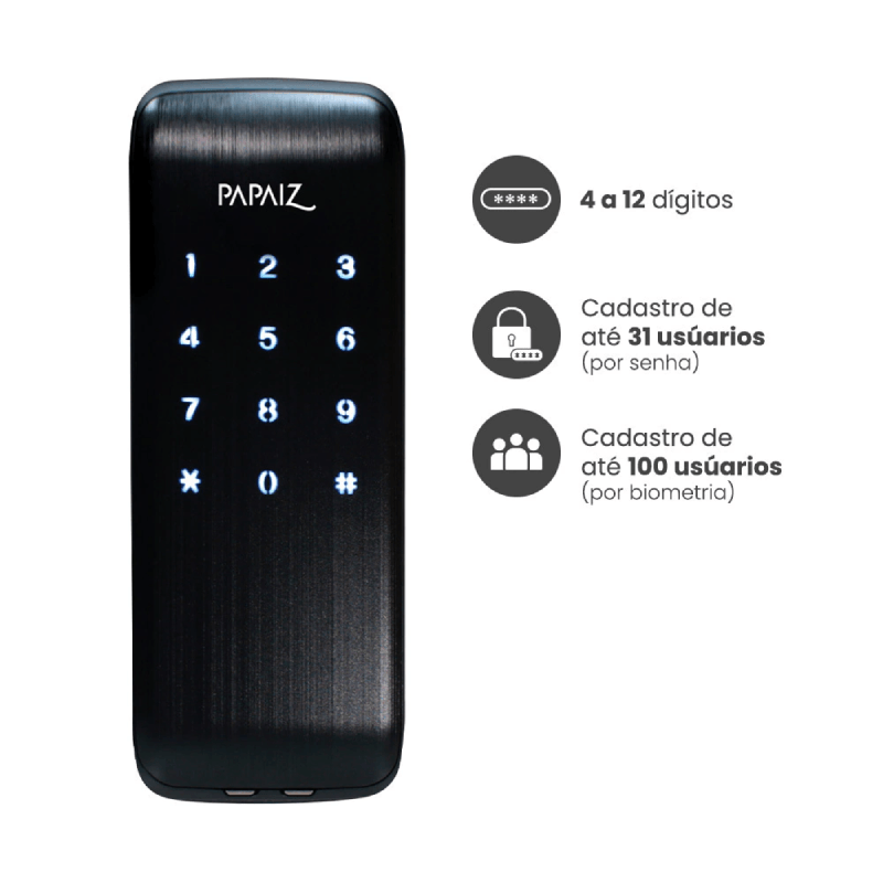 Fechadura-Digital-Sobrepor-Smart-Lock-SL125-Preto---Papaiz